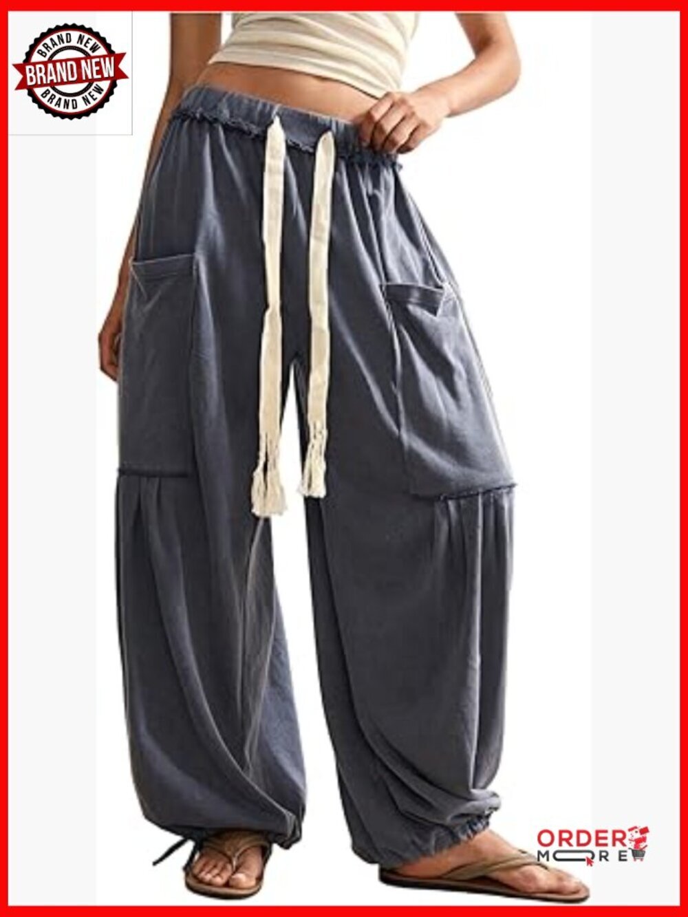 Baggy Boho Harem Pants Drawstring Wide Leg Sweatpants Joggers with Pockets